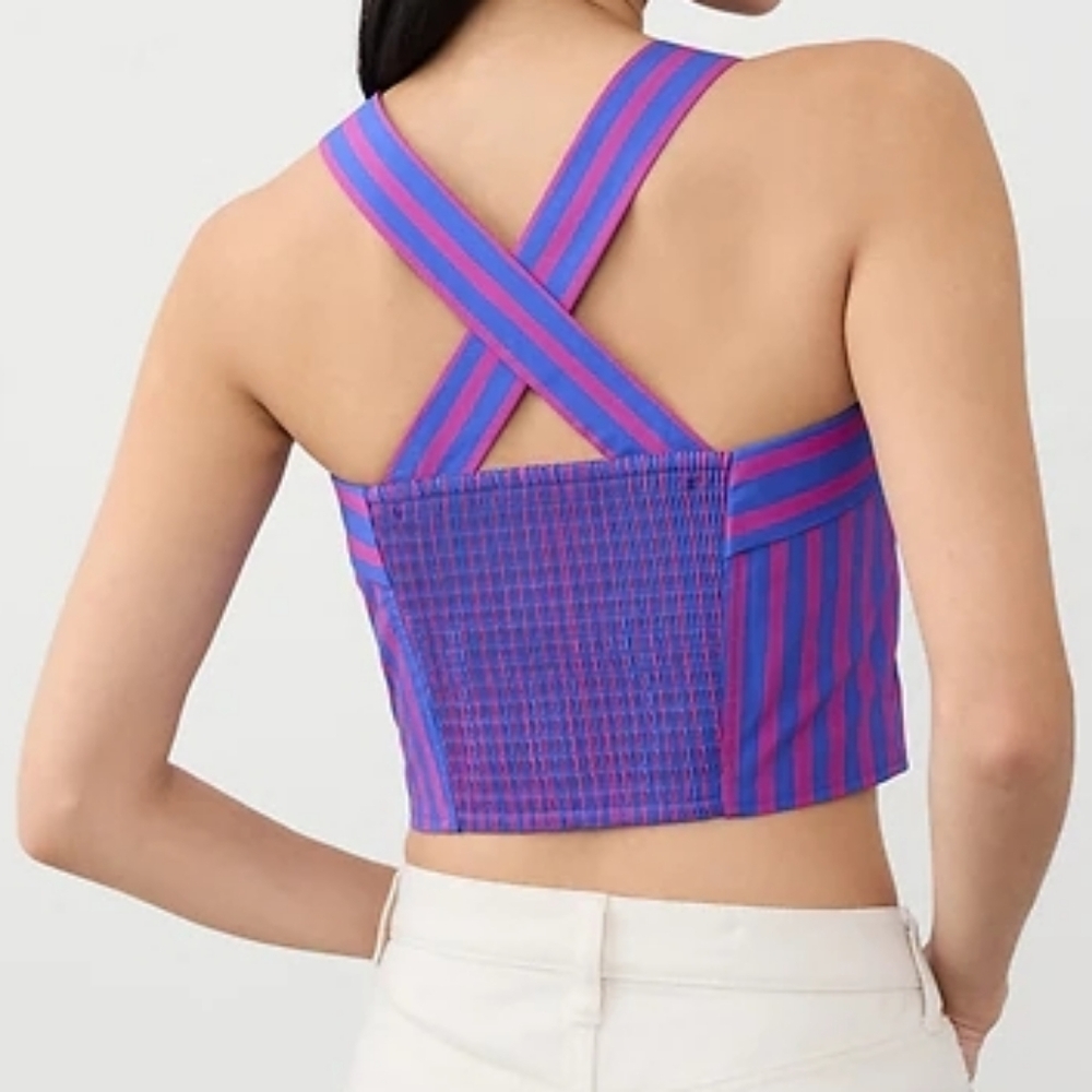 NWT - Banana Republic Purple Stripe Cotton  Cross-Back Cropped Top - Size L - Picture 2 of 13